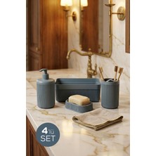 Vienev 4'lü Banyo Seti 550 ml Antrasit - Sıvı Sabunluk, Diş Fırçalık ve Çok Amaçlı Düzenleyici Organizer
