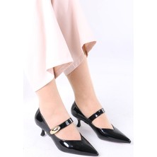 Sefayol Lotye Siyah Rugan Tokalı Topuklu Kadın Ayakkabı