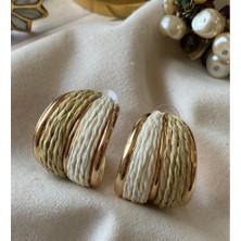 Kahve Krem Hasır Halka Küpe