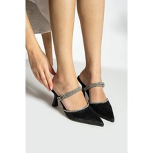 Sefayol Chev Siyah Taşlı Topuklu Kadın Ayakkabı