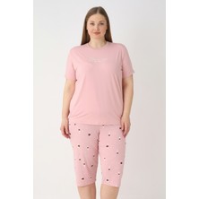 Remsa Büyük Beden Kadın Kısa Kol Kaprili Pijama Takımı 26084 Pudra