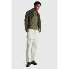 United Colors Of Benetton Haki Erkek ERK_%100 Pamuk Önü Düğme Detaylı Bisiklet Yaka Uzun Kollu T-Shiry Model Kodu: 3L6PU10B614K
