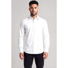 Paul & Shark Erkek Slim Fit Beli Logo Işlemeli Pamuklu Uzun Kollu Beyaz Gömlek 26413812-010