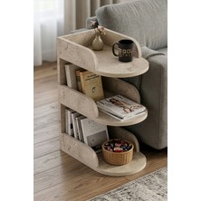 GOLDFALEZ Yan Sehpa Modern 3 Katlı Kitaplıklı Çok Amaçlı Dekoratif Sehpa Minimal Tasarım 6103 Traverten