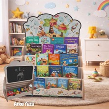 Ankebut Montessori Yazı Tahtalı Hayal Dünyası Temali 5 Raflı Kitaplık ve Oyuncak Saklama Yerli