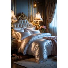 Helen George Beyaz Saten Nevresim Takımı Çift Kişilik Çarşaflı 4 Oxford Yastık Kılıflı 200X220 Premium Set