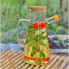 GÜL HOME 900 ml Borosilikat Cam Yağdanlık - Bambu Kapaklı Akıtmaz Tasarım