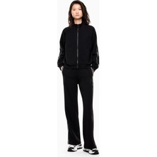 EA7 Kadın Kenarları Şerit Çizgili Dik Yakalı Yırtmaçlı Streç Modal Karışımlı Siyah Eşofman Takımı 7W000979 AF12501-UC001