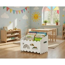 Ankebut Montessori Ahşap Oyuncak ve Kitap Saklama Kutusu Bey Renkli Tema ile Çok Amaçlı Kullanım