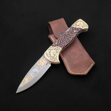 Efsane Çakı 24K Altın İŞLEMELI,N690 Böhler Çelik Kilitli Çakı –ısıya Suya Dayanıklı G.carta Kabze, Çift Sarı Balçık,