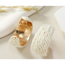 Krem Hasır Halka Küpe