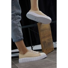 Sefayol Galla Bej Beyaz Taban Keten Kadın Spor Ayakkabı