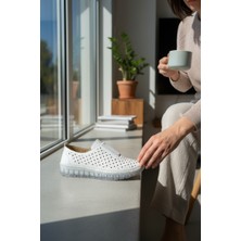 Yazın Ayakkabıları Beyaz Jel Taban Ortopedik Deri Günlük Ayakkabı