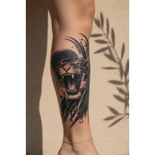 Dövme Kutusu Modern Fırça Darbeli Kükreyen Kaplan ve Soyut Sanat Detaylı Tattoo - Yarı Kalıcı / 1 Ay Kalıcı