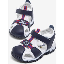 Tonny Black Çocuk Unisex Lacivert Beyaz Çoçuk Cırtlı Rahat Kalıp Sandalet