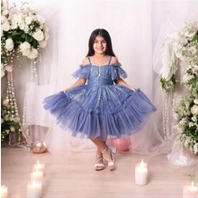 Sim Ipli Kısa Kız Çocuk Abiye Elbise 5-10 Yaş