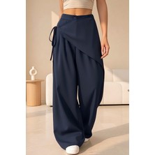 İpek Atlas Kadın Yüksek Bel Asimetrik Tasarım Palazzo Pantolon