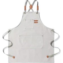 Valkyrie Unisex Kanvas Mutfak Önlüğü Ayarlanabilir Askılı Cepli Barista Garson Servis Önlüğü Kırık Beyaz