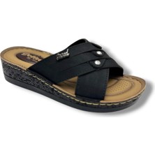 Selin 324-26 Deri 3 Taşlı Dolgu Topuklu Anatomik  Kadın Terlik