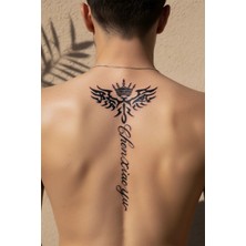 Dövme Kutusu Kral Tacı ve Kanatlı Omurga Dövmesi - Yarı Kalıcı / 1 Ay Kalıcı Tattoo