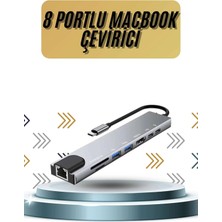 Krm 8 Portlu Macbook Çevirici Type C Hub  Sd Tf USB Çoğaltıcı Ethernet Krm