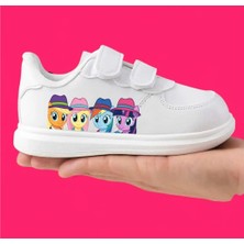 Lias Design Şapkalı Atlar Baskılı Beyaz Bantlı Çocuk Spor Ayakkabı Sneaker