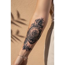 Dövme Kutusu Barok Tarzı Pusula ve Görkemli Çapa Dövmesi - Yarı Kalıcı / 1 Ay Kalıcı Tattoo
