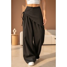 İpek Atlas Kadın Yüksek Bel Asimetrik Tasarım Palazzo Pantolon