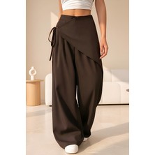 İpek Atlas Kadın Yüksek Bel Asimetrik Tasarım Palazzo Pantolon