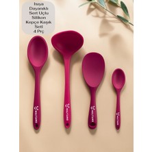 Multiamo Sert Uçlu Isıya Dayanıklı Silikon Kepçe Kaşık Seti 4 Parça 28CM/22CM/20CM Kaşık 28CM Kepçe