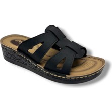 Selin 326-26 Deri Çift Köprülü Dolgu Topuklu Anatomik  Kadın Terlik