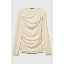 United Colors Of Benetton Ekru Kadın / Kız Kdn_modal Karışımlı Slim Fit Kayık Yaka Uzun Kollu T-Shirt Model Kodu: 37UKD10BA3C9