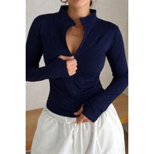 Tarz Cool Kadın Bej Iki Iplik Fermuarlı Dar Kesim Mevsimlik Hırka – Dik Yaka Fit Basic Şık Ceket