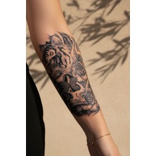 Dövme Kutusu Görkemli Kaplan, Kuru Kafa ve Yılan Detaylı Gotik Tattoo - Yarı Kalıcı / 1 Ay Kalıcı