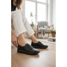 Yazın Ayakkabıları Siyah Jel Taban Ortopedik Deri Günlük Ayakkabı