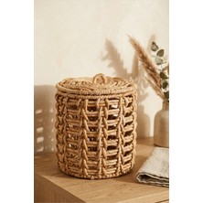 Ocean Point El Örmesi Kapaklı Hasır Sepet, Çok Amaçlı, Dekoratif Eşya Sepeti, 25 cm