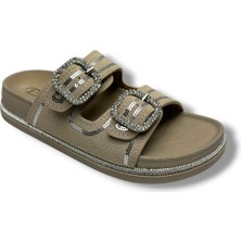 Pienn 20077-010-26 Süet Taşlı Pullu Çift Tokalı Anatomik Kadın Terlik