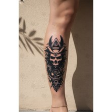 Dövme Kutusu Mistik Kuru Kafa ve Geometrik Okült Sembollü Sanatsal Tattoo - Yarı Kalıcı / 1 Ay Kalıcı