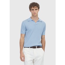 Ramsey Açık Mavi Çizgili Ipek Karışımlı Triko