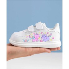 Lias Design Pembe Mavi Kedicik Baskılı Beyaz Bantlı Çocuk Spor Ayakkabı Sneaker