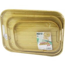 Krm Dikdörtgen - 3 Boy Bambu Ahşap Tepsi Seti 22X33--28X40--33X45CM (5047) Krm