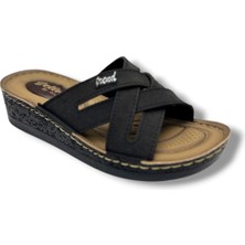 Selin 325-26 Deri Çapraz Bant Dolgu Topuklu Anatomik  Kadın Terlik