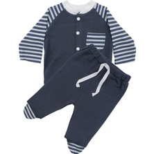 by BebekOdam Unisex Lacivert Ekru Çizgili Cepli 2'li Takım - 1016454