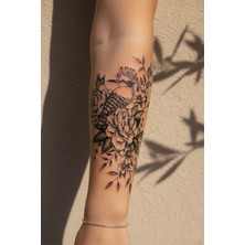 Dövme Kutusu Ibibik Kuşu ve Şakayık Çiçekli Dövme - Yarı Kalıcı / 1 Ay Kalıcı Tattoo