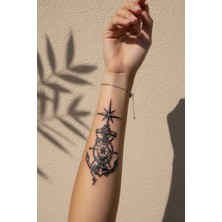 Dövme Kutusu Denizci Pusulası ve Çapa Detaylı Dümen Dövmesi - Yarı Kalıcı / 1 Ay Kalıcı Tattoo
