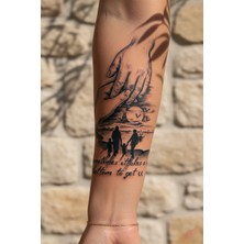 Dövme Kutusu Aile ve Bağlılık Temalı Gün Batımı Manzaralı Tattoo - Yarı Kalıcı / 1 Ay Kalıcı