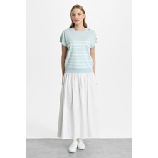 Mutlu Ertan Kadın Çizgili Düğmeli Triko Bluz Mint - Ekru 20322