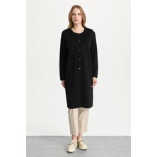 Mutlu Ertan Kadın Düğmeli Simli Uzun Hırka Siyah 20304