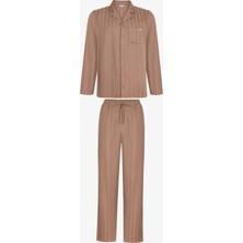 Penti Erkek Kahverengi Brew Çizgili Uzun Kollu Pijama Takımı