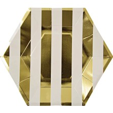 Meri Meri - Gold Stripe Large Plates - Altın Çizgili Tabak - L